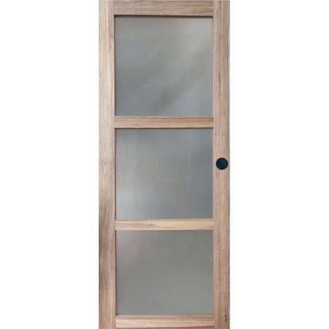 Porte Coulissante Bois Frake Vitrée H204 X L73 Et 2 Coquilles Noir (1/3)
