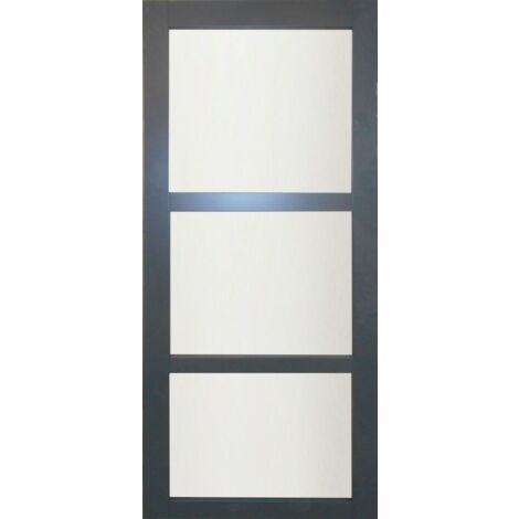 Porte Coulissante Blakeria Vitrée Ral7016 H204 X L83 + Rail Alu Bandeau Blanc Et 2 Coquilles Noir