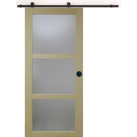 Porte Coulissante Bois Ayous Vitrée H204 X L83 + Rail À Roulettes Et 2 Coquilles Noir (1/5)