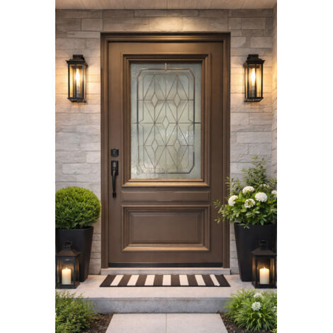 Gd Menuiseries – Porte d'entrée bois vitrée Camille gris RAL 7039 – Hauteur 215 cm – Largeur 90 cm – Ouverture droite – Dimensions hors tout 219.6 x 97.8 cm - 215Xl