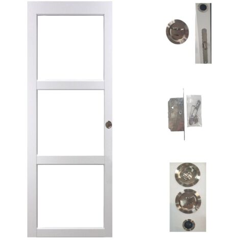 Porte Coulissante Kenya blanc Vitrage transparent H204 x L73 + serrure a condamnation (1/4)