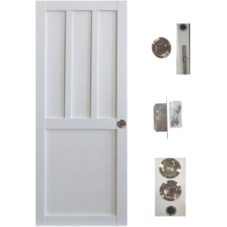 Porte Coulissante Atelier 2 Panneaux Blanc H204 x L73 + serrure a condamnation (1/4)