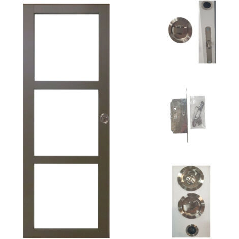Porte Coulissante Gris Taupe Ral 7006 Vitrage Transparent H204 X L83 Cm, Serrure Condamnation Gd Menuiseries (1/4)