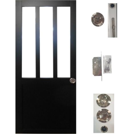 Porte Coulissante Atelier Noir H204 X L73 + Serrure a Condamnation (1/4)