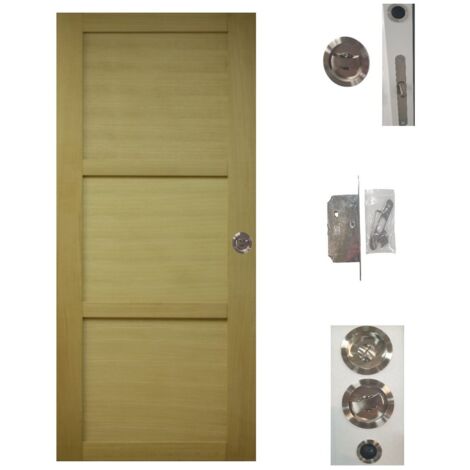 Porte Coulissante bois Ayous 3 Panneaux H204 x L93 + serrure a condamnation (1/4)