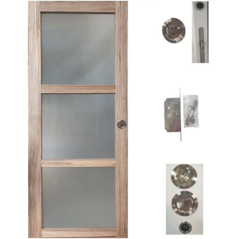 Porte Coulissante bois Frake Vitree H204 x L83 + serrure a condamnation (1/4)