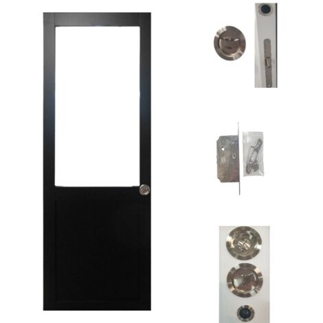 Porte Coulissante Atelier Noir H204 X L93 Sans Meneau + Serrure a Condamnation (1/4)