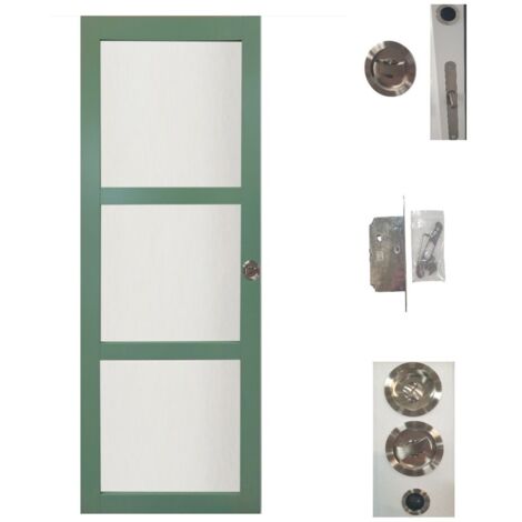 Porte Coulissante Vert Sauge Ral 6021 Vitrée H204 X L73 Cm, Serrure Condamnation Gd Menuiseries (1/4)