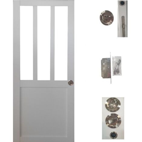 Porte Coulissante Atelier Blanc H204 X L73 + Serrure a Condamnation (1/4)