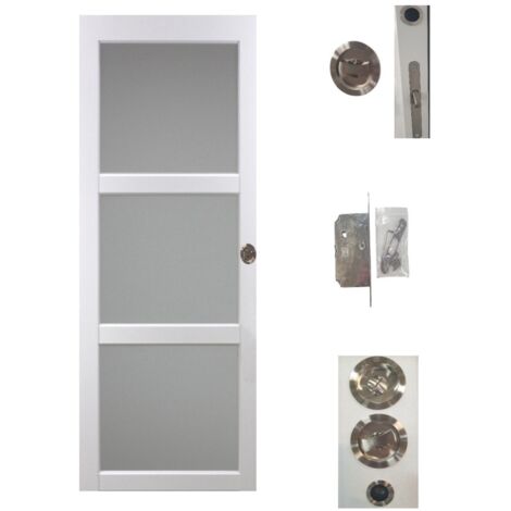 Porte Coulissante Kenya Blanc Vitree H204 X L73 + Serrure a Condamnation (1/4)