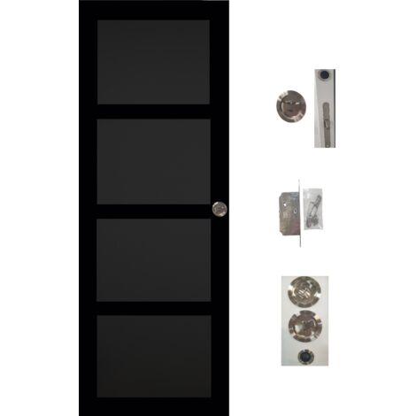 Porte Coulissante Telia Noir 4 Panneaux H204 X L73 + Serrure a Condamnation (1/4)