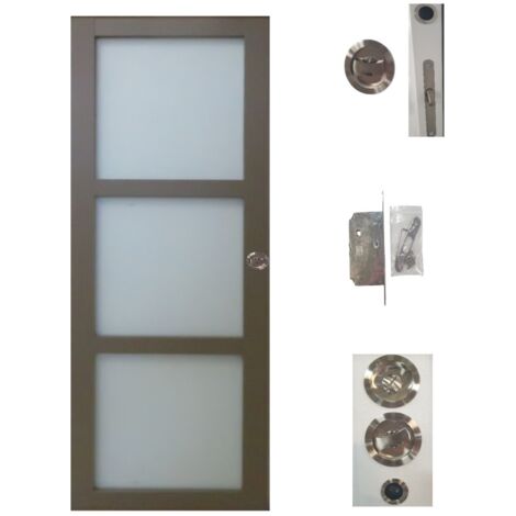 Porte Coulissante Gris Taupe Ral 7006 Vitrée H204 X L83 Cm, Serrure Condamnation Gd Menuiseries (1/4)