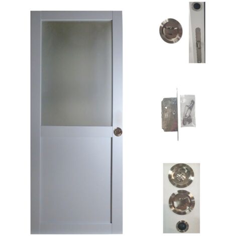 Porte Coulissante Athena RAL7035 Vitree H204 x L83 + serrure a condamnation (1/4)