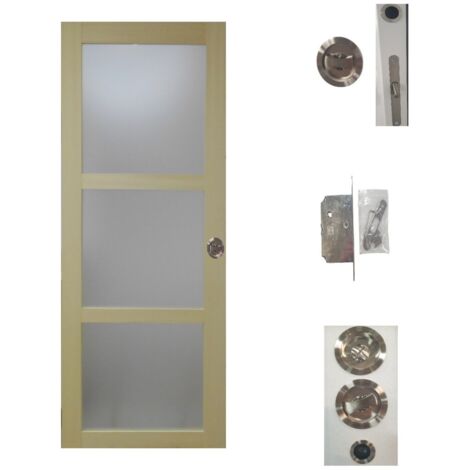 Porte Coulissante bois Ayous Vitree H204 x L83 + serrure a condamnation (1/4)