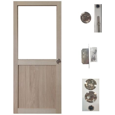 Porte Coulissante Atelier placage chene Vitree H204 x L73 + serrure a condamnation (1/4)