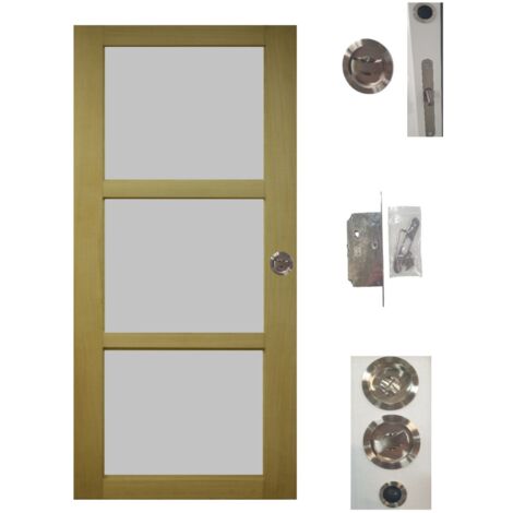 Porte Coulissante Ayous 3 Panneaux Gris Ral 7035 H204 X L73 + Serrure a Condamnation (1/4)