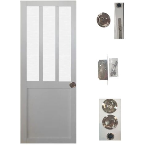 Porte Coulissante Atelier Blanc vitre depoli H204 x L83 + serrure a condamnation