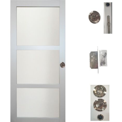 Porte Coulissante Greyria Gris Clair RAL7035 Vitree H204 x L73 + serrure a condamnation (1/4)