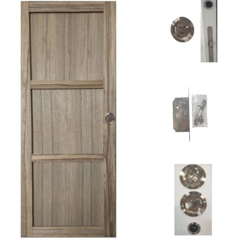 Porte Coulissante bois Frake 3 Panneaux H204 x L83 + serrure a condamnation (1/4)