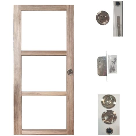Porte Coulissante bois Frake Vitrage transparent H204 x L83 + serrure a condamnation (1/4)