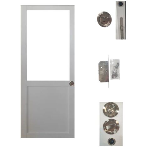 Porte Coulissante Atelier Blanc H204 X L73 Sans Meneau + Serrure a Condamnation (1/4)