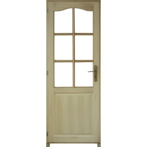 Bloc Porte Paulownia 6 vitrages transparent H204 x L83 Poussant Droit cotes tableau + Poignée