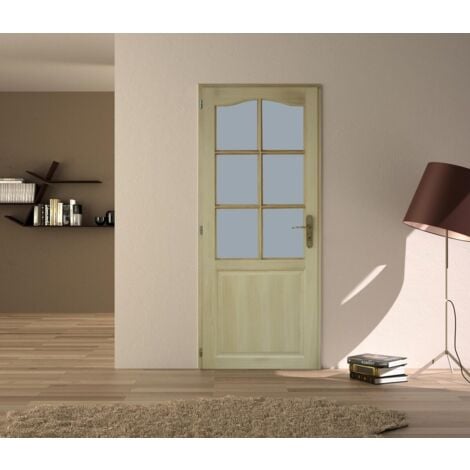 Bloc Porte Paulownia 6 vitrages transparent H204 x L83 Poussant Droit cotes tableau + Poignée