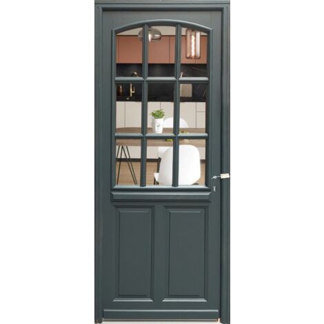 Gd Menuiseries – Porte d'entrée bois vitrée Alexa RAL 7016 – Hauteur 215 cm – Largeur 90 cm – Vitrage sécurisé pour sécurité et esthétique - 215xl