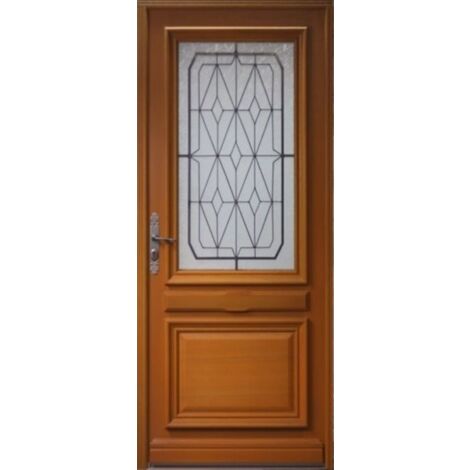 Gd Menuiseries – Porte d'entrée en bois vitrée Anis – Hauteur 215 cm – Largeur 90 cm – Résistante aux intempéries – Installation intérieure/extérieur - 215xl