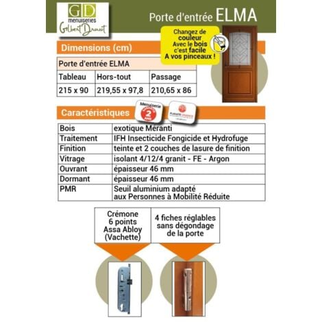 Porte D&39Entrée Bois Vitrée, Elma, H,215Xl,90 P,Gauche Cote Tableau