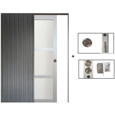 Porte Coulissante Greyria Gris Clair RAL7035 Vitree H204 x L73 + Système à Galandage (sans kit finition) (1/5)