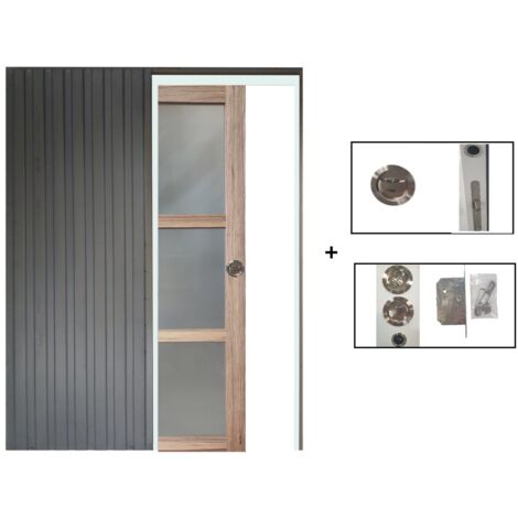 Porte Coulissante Bois Frake Vitrée H204 X L83 Cm, Galandage Gd Menuiseries (1/5)