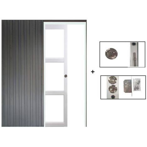 Porte Coulissante Kenya Blanc Vitrage transparent H204 x L83 + Système à Galandage (sans kit finition) (1/5)