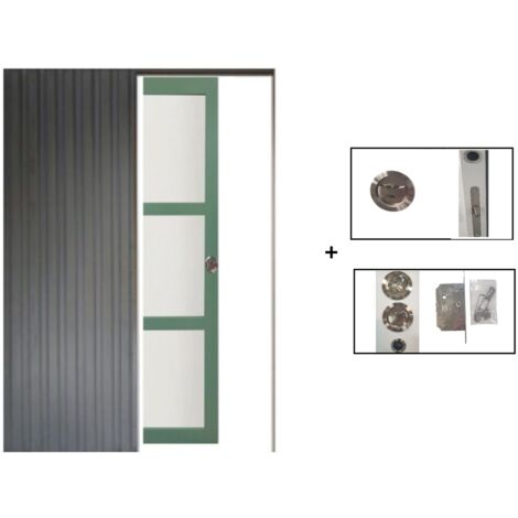 Porte Coulissante Vert Sauge Ral 6021 Vitrée H204 X L73 Cm, Galandage Gd Menuiseries (1/5)