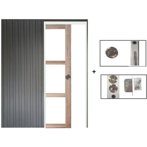 Porte Coulissante Bois Frake Vitrage Transparent H204 X L73 Cm, Galandage Gd Menuiseries (1/5)