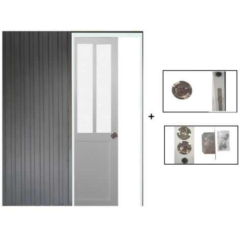 Porte Coulissante Atelier blanc vitre depoli H204 x L73 + Système à Galandage (sans kit finition) (1/5)
