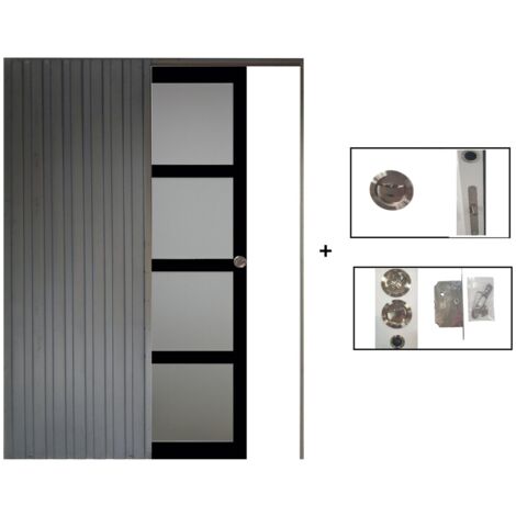 Porte Coulissante Telia Noir Vitrée H204 x L73 + Système à Galandage (sans kit finition) (1/5)