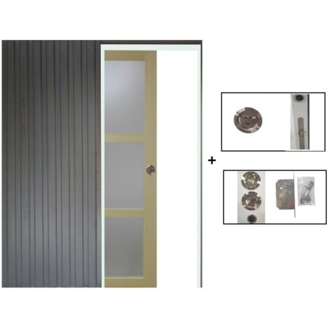 Porte Coulissante bois Ayous Vitrée H204 x L83 + Système à Galandage (sans kit finition) (1/5)