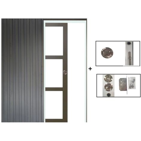 Porte Coulissante Gris Taupe Ral 7006 Vitrage Transparent H204 X L73 Cm, Galandage Gd Menuiseries (1/5)