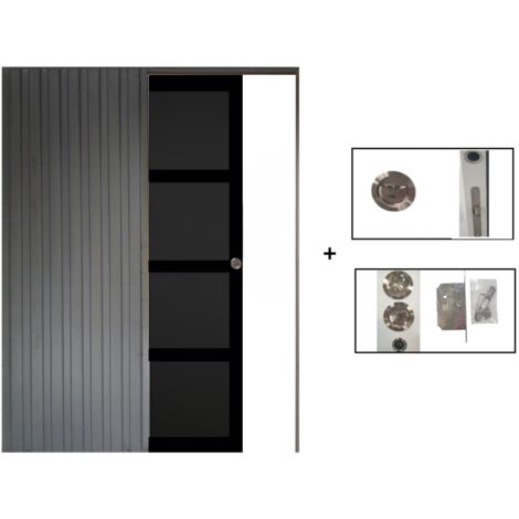 Porte Coulissante Telia noir 4 panneaux H204 x L83 + Système à Galandage (sans kit finition) (1/5)