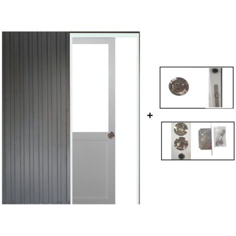 Porte Coulissante Atelier Blanc H204 x L83 sans meneau + Système à Galandage (sans kit finition) (1/5)