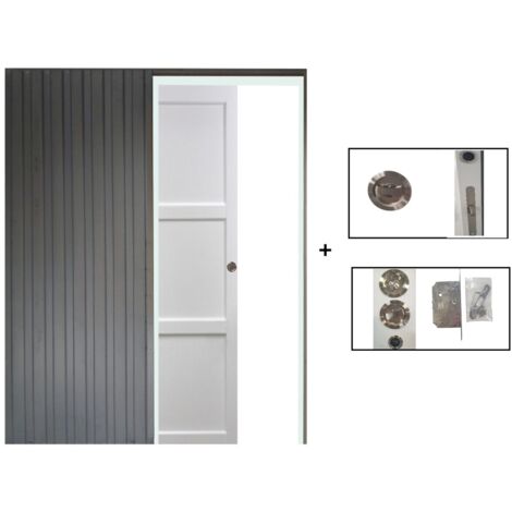 Porte Coulissante Korya Blanc 3 panneaux H204 x L73 + Système à Galandage (sans kit finition) (1/5)