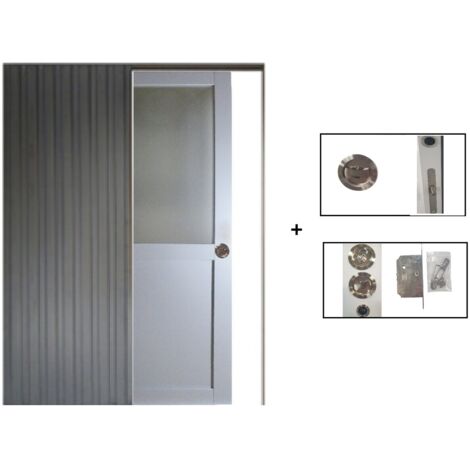 Porte Coulissante Athena RAL7035 Vitrée H204 x L73 + Système à Galandage (sans kit finition) (1/5)