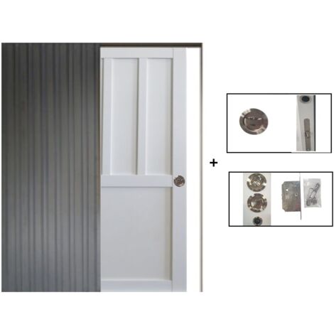 Porte Coulissante Atelier blanc 2 panneaux H204 x L83 + Système à Galandage (sans kit finition) (1/5)