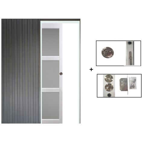 Porte Coulissante Kenya Blanc Vitrée H204 x L83 + Système à Galandage (sans kit finition) (1/5)