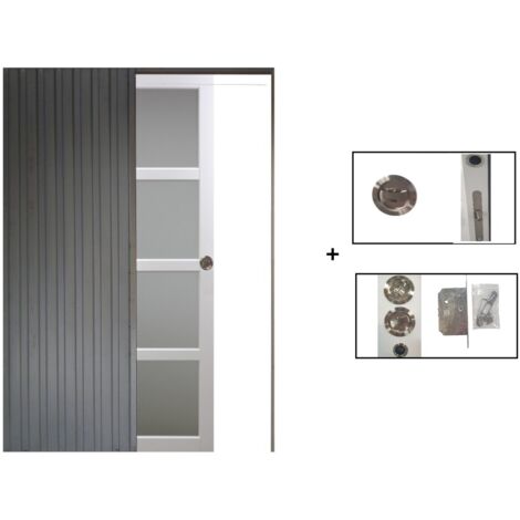 Porte Coulissante Tana blanc Vitrée H204 x L63 + Système à Galandage (sans kit finition) (1/5)