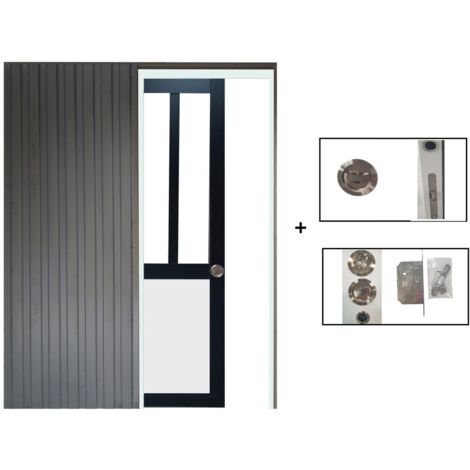 Porte Coulissante Atelier noir et panneau blanc Vitree H204 x L73 + Système à Galandage (sans kit finition) (1/5)