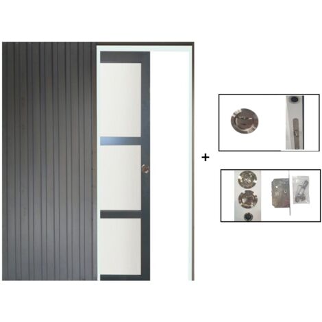 Porte Coulissante Blakeria Vitrée RAL7016 H204 x L73 + Système à Galandage (sans kit finition) (1/5)