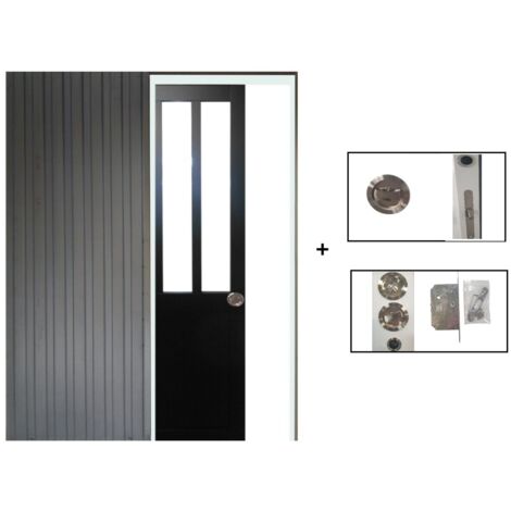 Porte Coulissante Atelier Noir H204 x L73 + Système à Galandage (sans kit finition) (1/5)