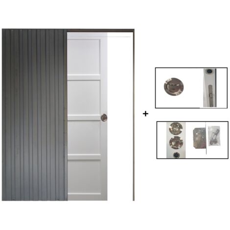 Porte Coulissante Tamera blanc 4 panneaux H204 x L63 + Système à Galandage (sans kit finition) (1/5)
